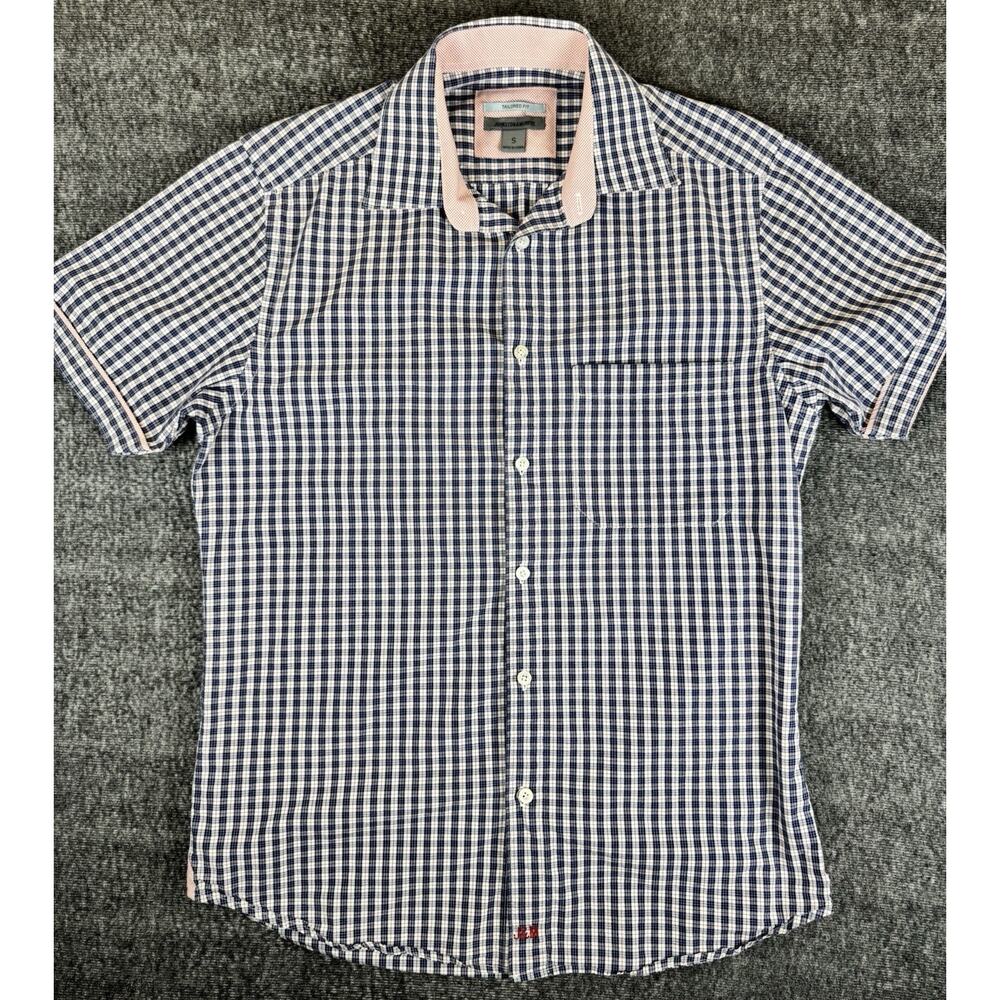 Mens Johnston & Murphy Tailored Fit Short Sleeve Red & Blue Checkered Shirt S